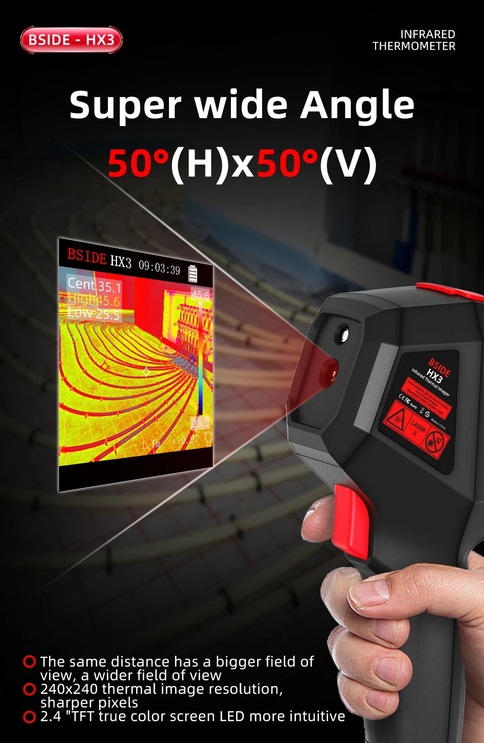 BSIDE Thermal Imager Camera HX1 Laser Thermographic HD Display For Circuit PCB Repair Pipeline Detection Medical Laser position