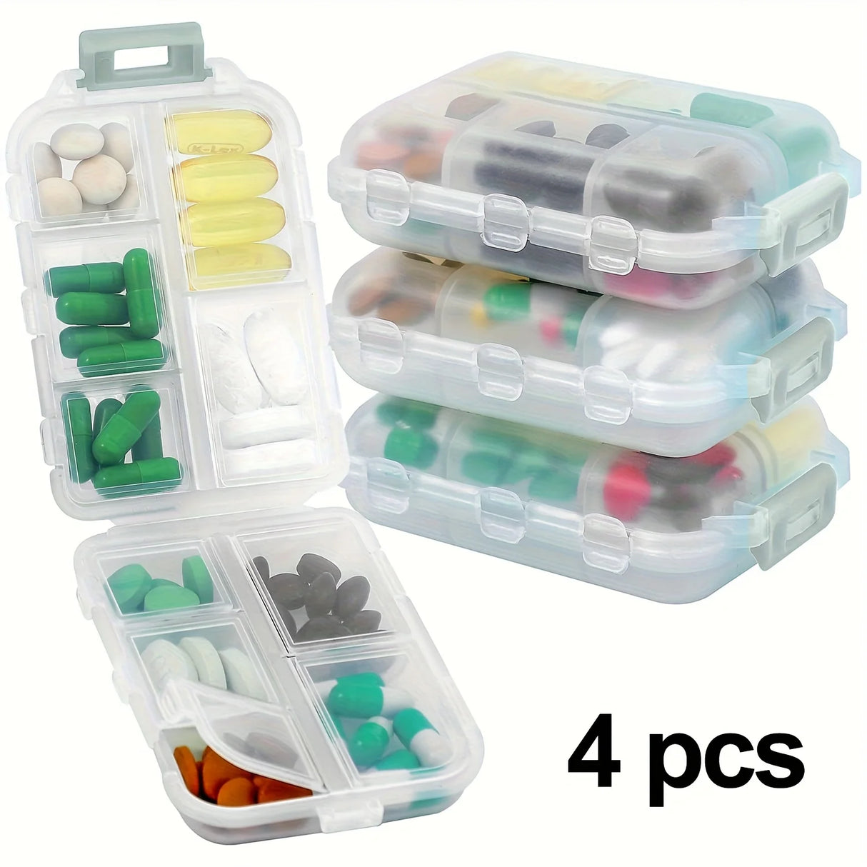4 Pack Portable Tablet Container Box with 10 Compartments