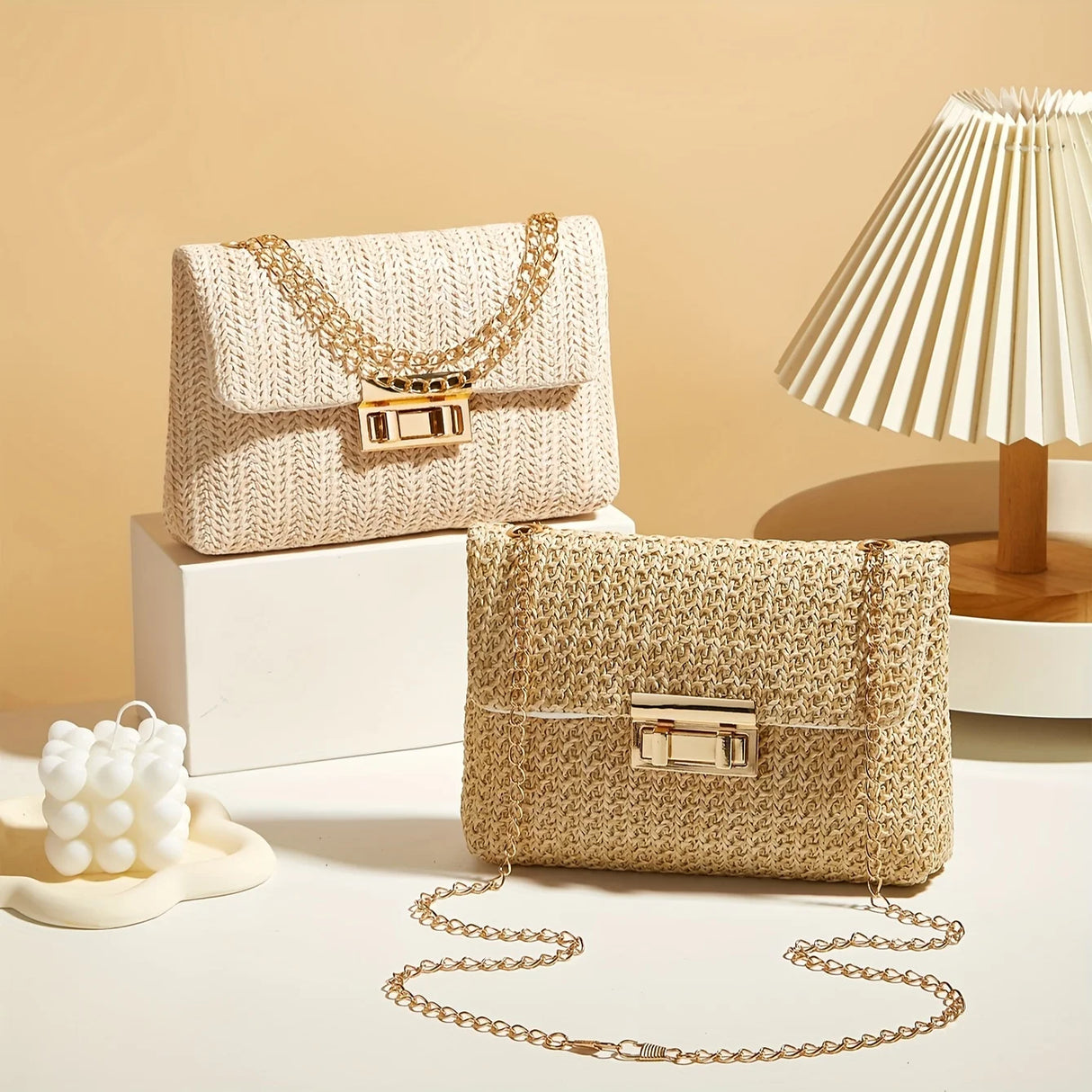Women's Handwoven Crossbody Shoulder Bag With Lock Closure