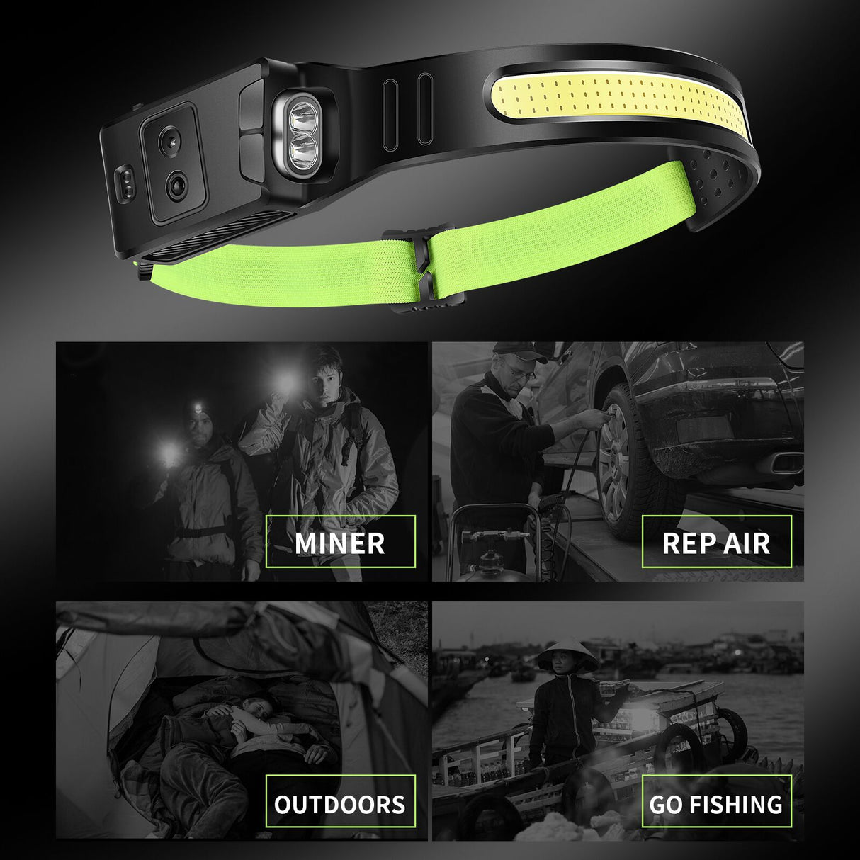 USB Rechargeable LED Head Lamp with built-in 1200mah battery .