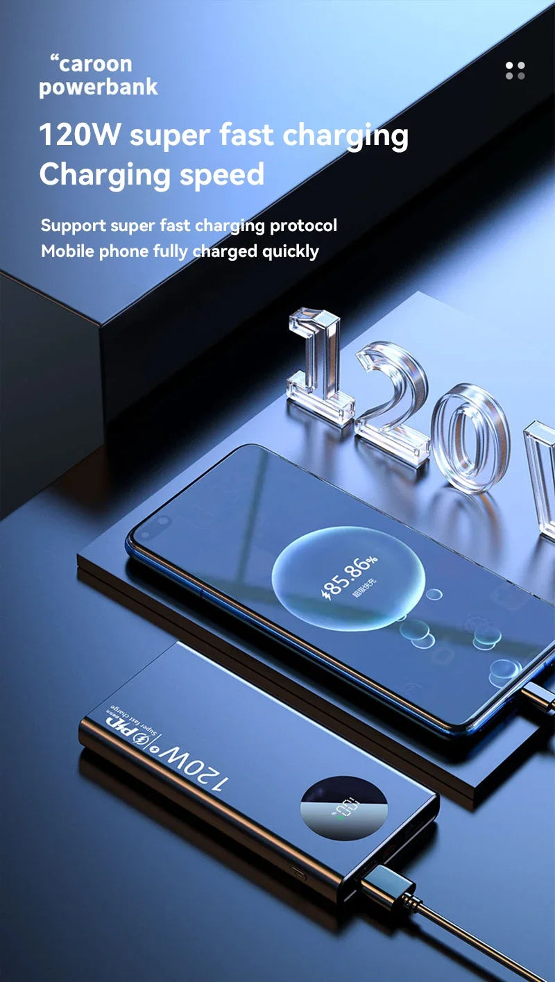 80000mAh High Capacity 120W Super Fast Charging Power Bank For iPhone Or Samsung