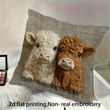 1pc 2D flat Highland cow pillowcase Pillow Not Included