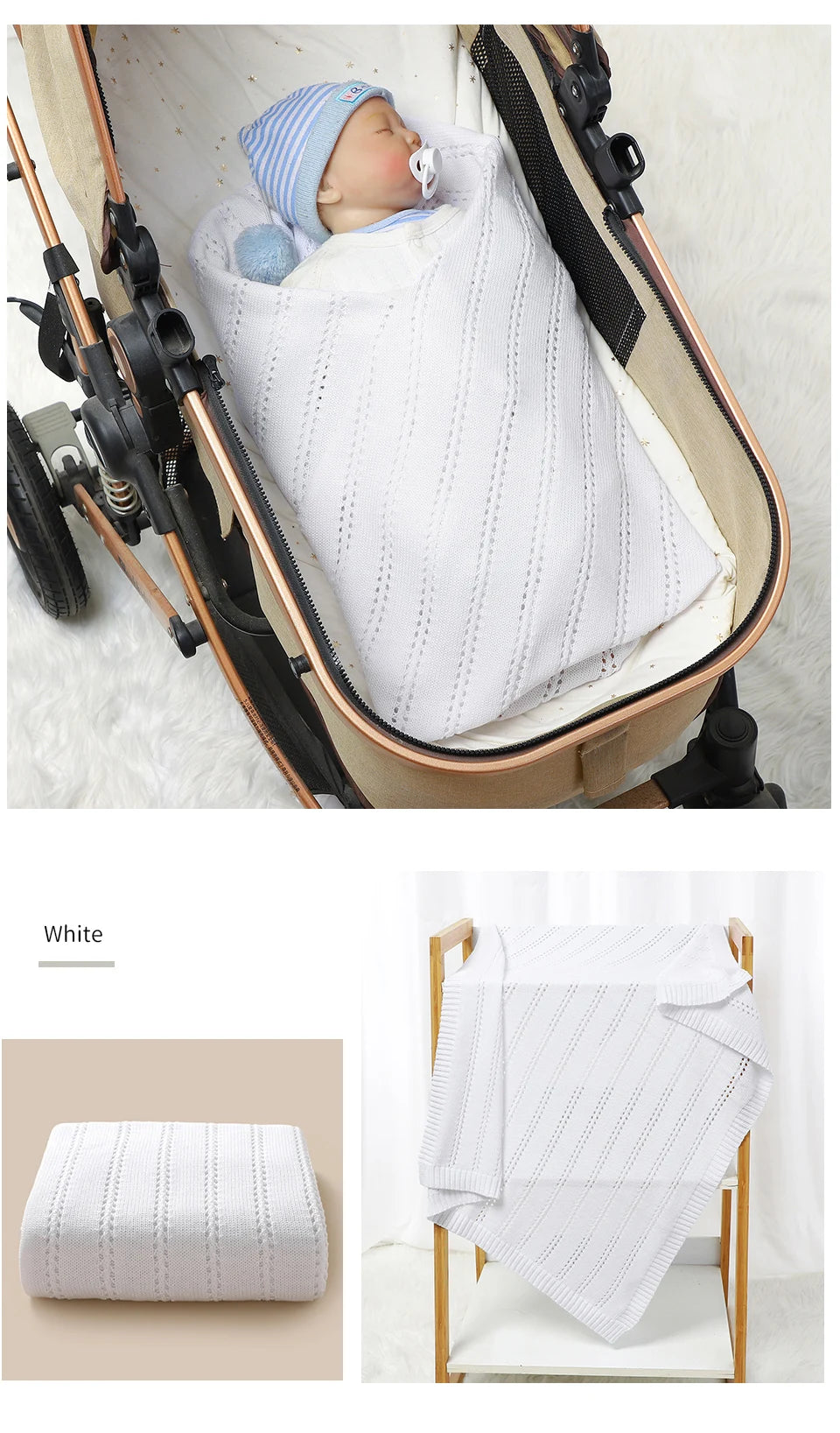 Vertical Stripes Solid Color Baby Cotton Blankets