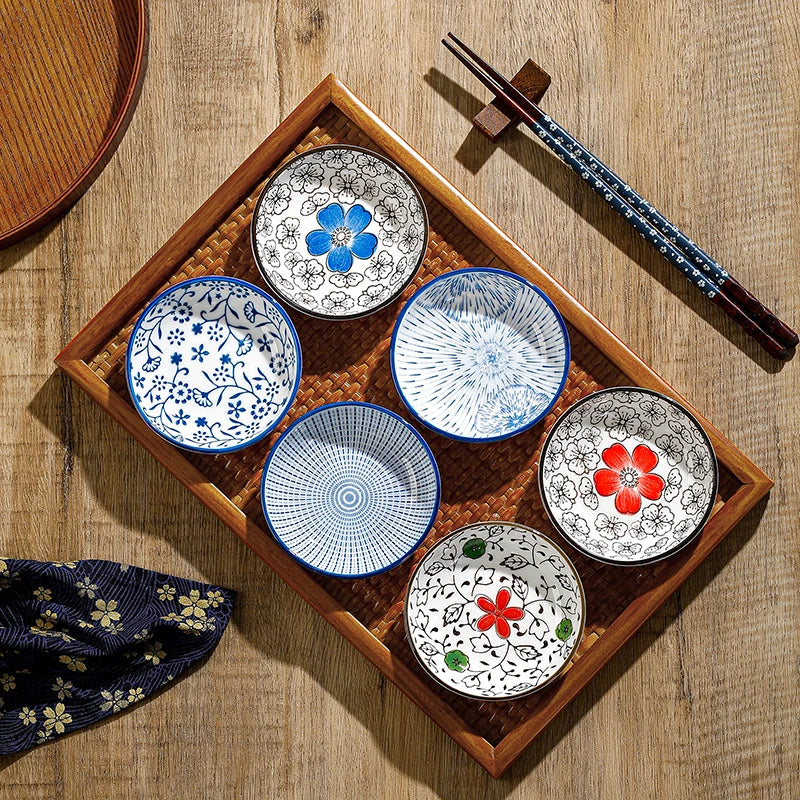 6pcs Japanese Mini Ceramic Decorative Plates For Dipping Sauces