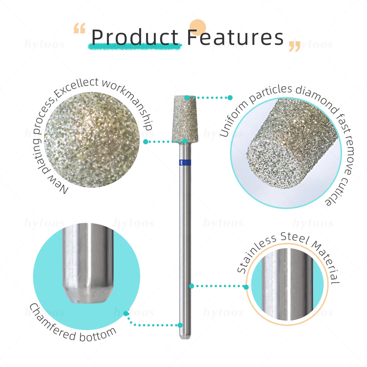 HYTOOS 5Pcs/Set Diamond Nail Drill Bits To Clean Cuticles And Nails