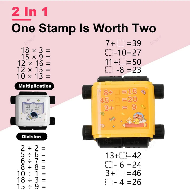 Reusable Math Roller Teaching Stamp With 100 Fill In The Blank Combinations.