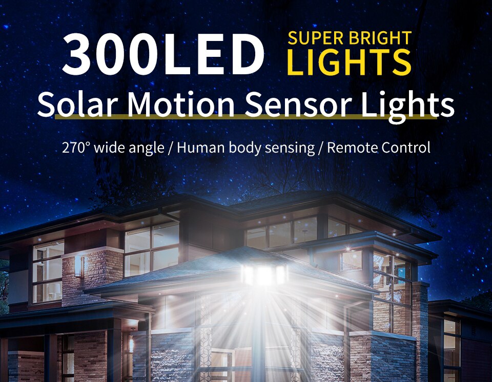 300 LED Motion Sensor Solar Outdoor Waterproof Garden Lights.