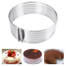 Adjustable stainless steel mould for slicing cake in layers.
