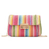 Women's Straw Rainbow Stripe Shoulder Crossbody Handbag With Chain Strap