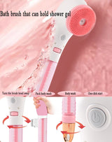 USB Rechargeable Silicone Waterproof Exfoliating Bath Brush With Removeable Handle.