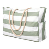 Striped Waterproof Canvas Summer Beach Tote Bag With Zipper