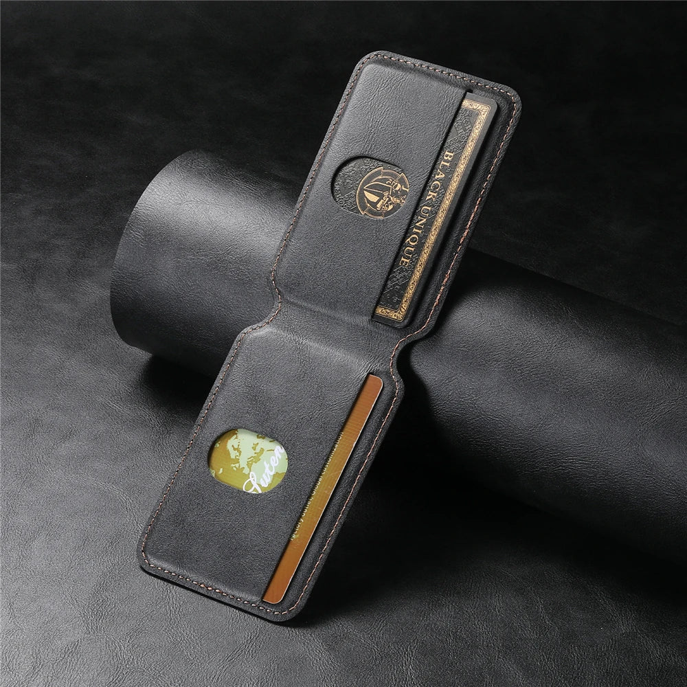 Leather Magnetic Wallet With Card Holder For iPhone 16 Pro Max 15 14 13 12 11