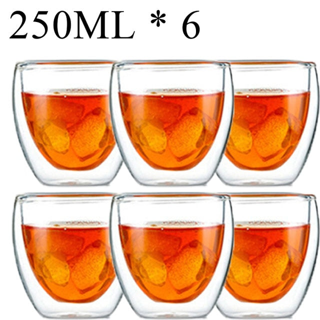 1-6pcs  Cold/Heat Resistant Glass Double Wall Cup.