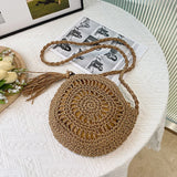 Women's Crossbody Straw Bag With Tassel