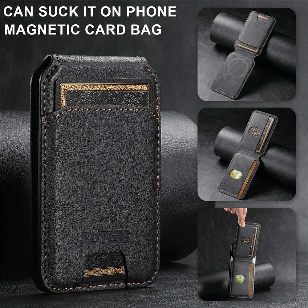 Leather Magnetic Wallet With Card Holder For iPhone 16 Pro Max 15 14 13 12 11