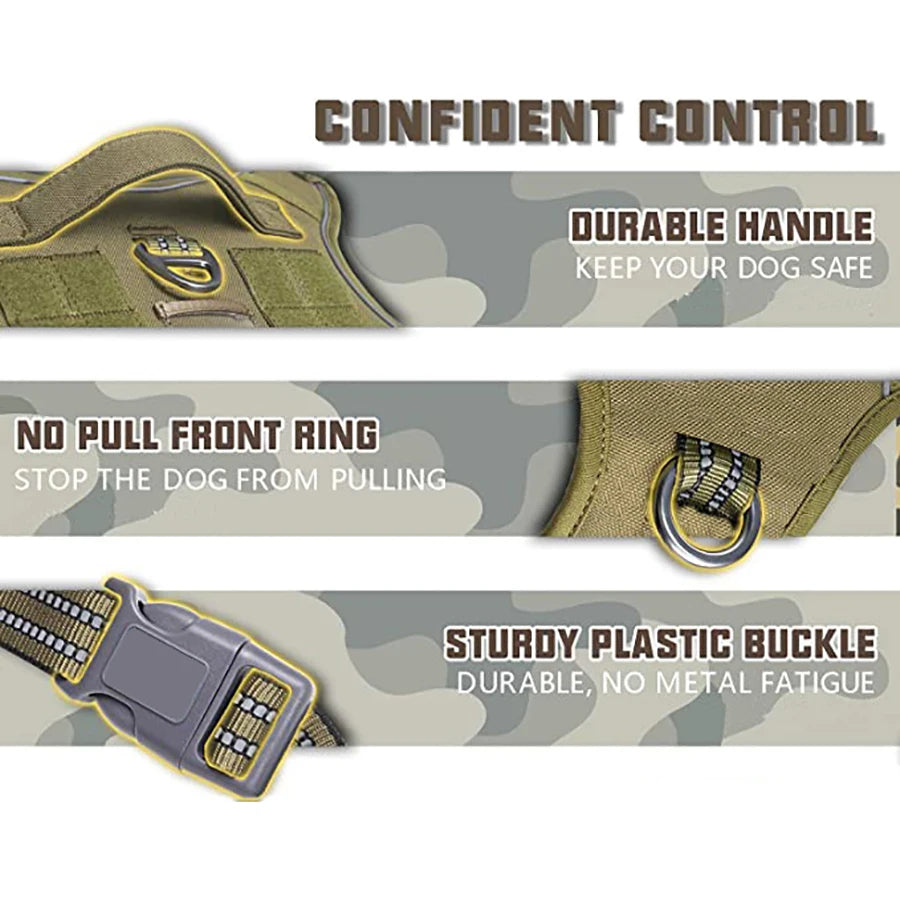 Durable Military-Style Vest with Reflective Straps & Secure Control Handle Dog Harness