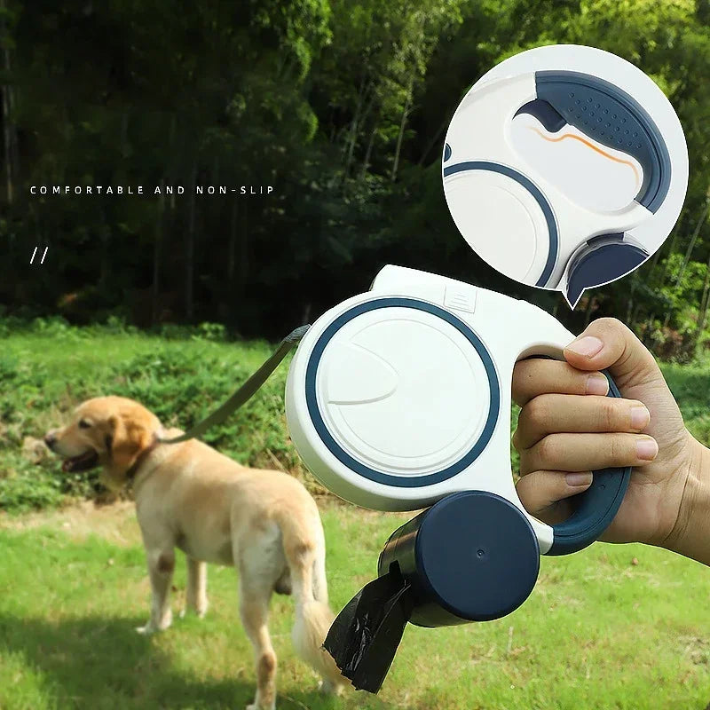 Automatic 5M Retractable Dog Leash For Small-Medium Pets With Bag Holder