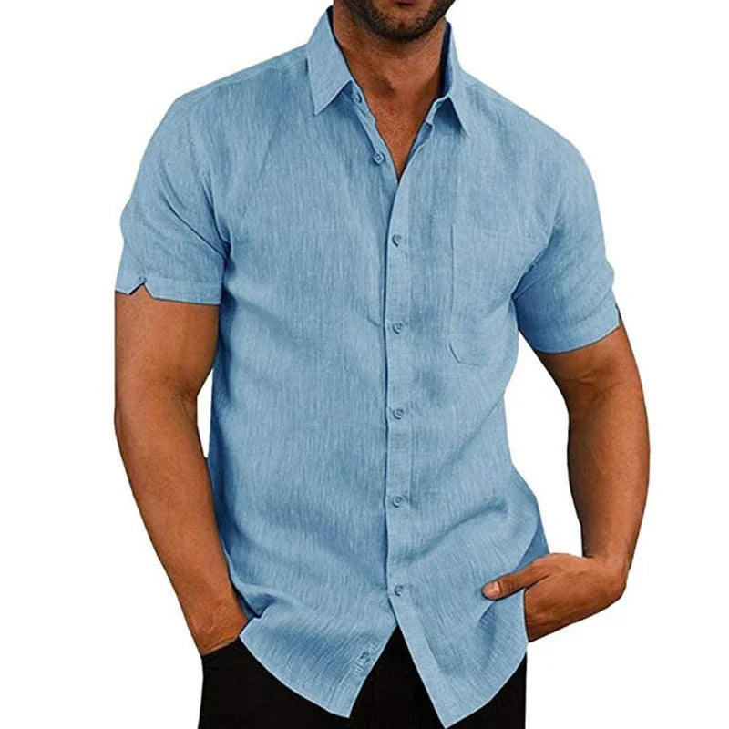 Men's Casual Short Sleeved Cotton Linen Shirts