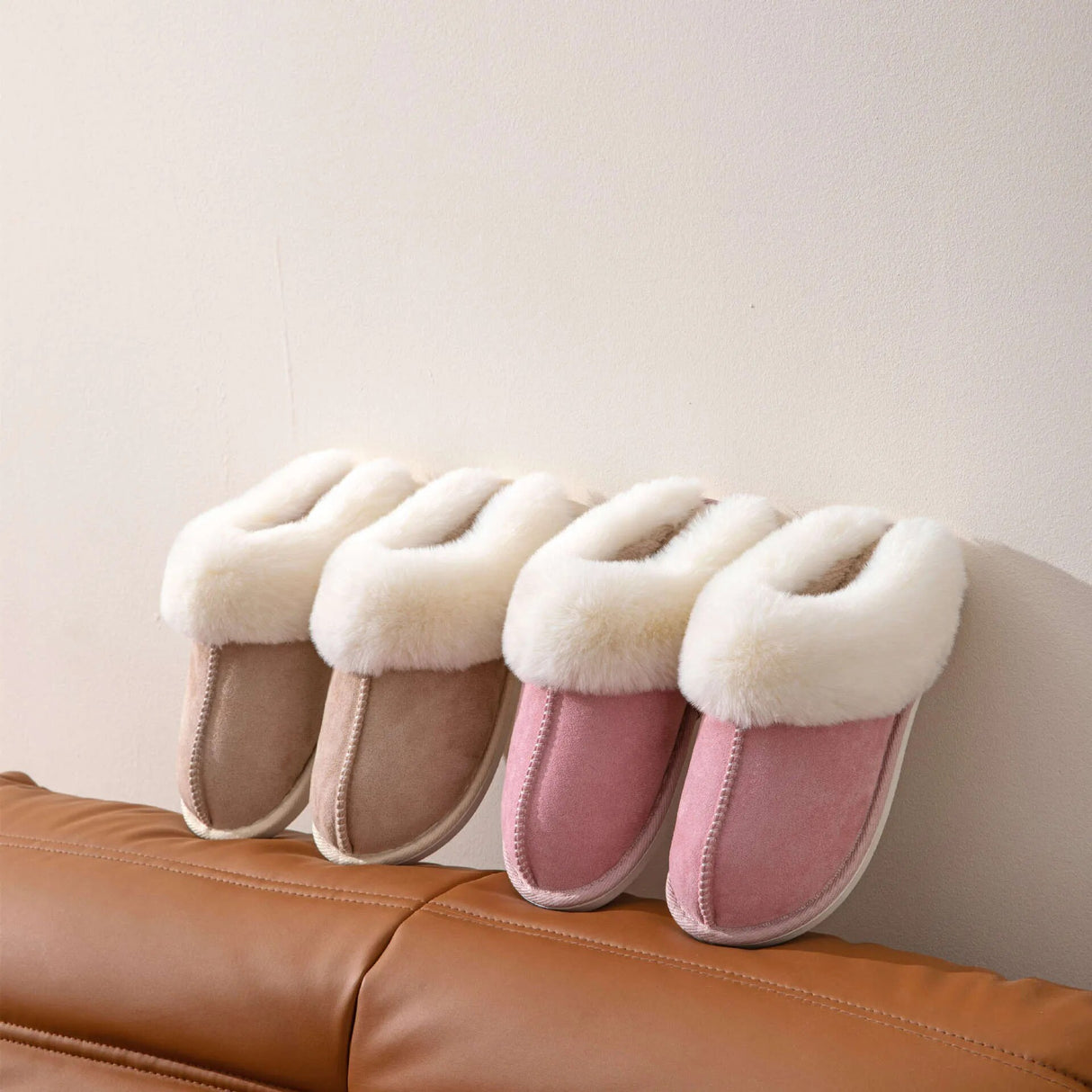 Winter Faux Suede Plush Closed Toe Slippers.