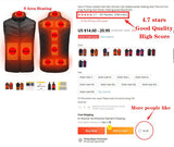 Men's and Women's USB Heated Thermal Vest. Sizes S to 6XL and Up to 17 Heating Zones.