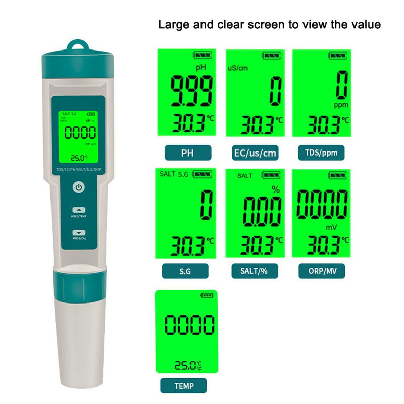 Digital PH Meter 10 in 1 Water Quality Monitor Tester PH/EC/TDS/Salinity/Thermometer Multi-parameter Testing Meter