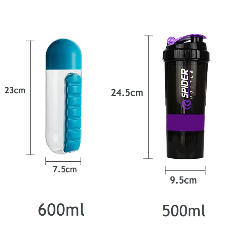 500/600Ml 7 Day Travel /Vitamin/Pillbox Organizer Water Bottle.