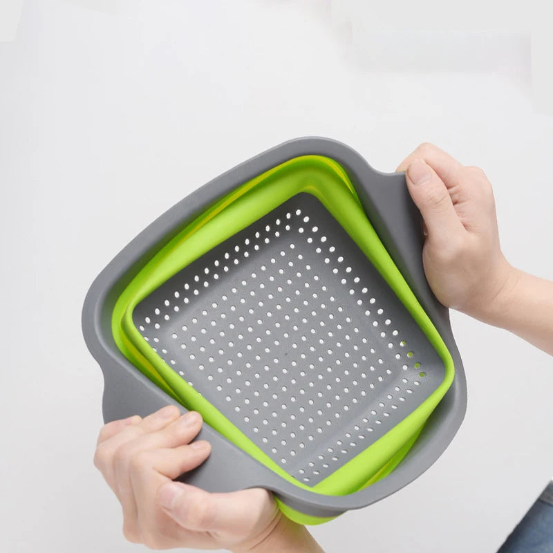 Foldable Square Vegetable Fruit Strainer Basket with Handle