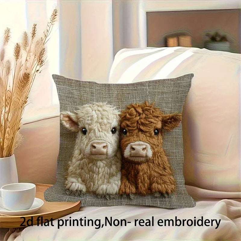1pc 2D flat Highland cow pillowcase Pillow Not Included