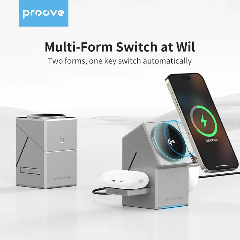 Proove Iron Hide QI2 3in1 15W Fast Wireless Charging Autorotation For Watches Or Earphones