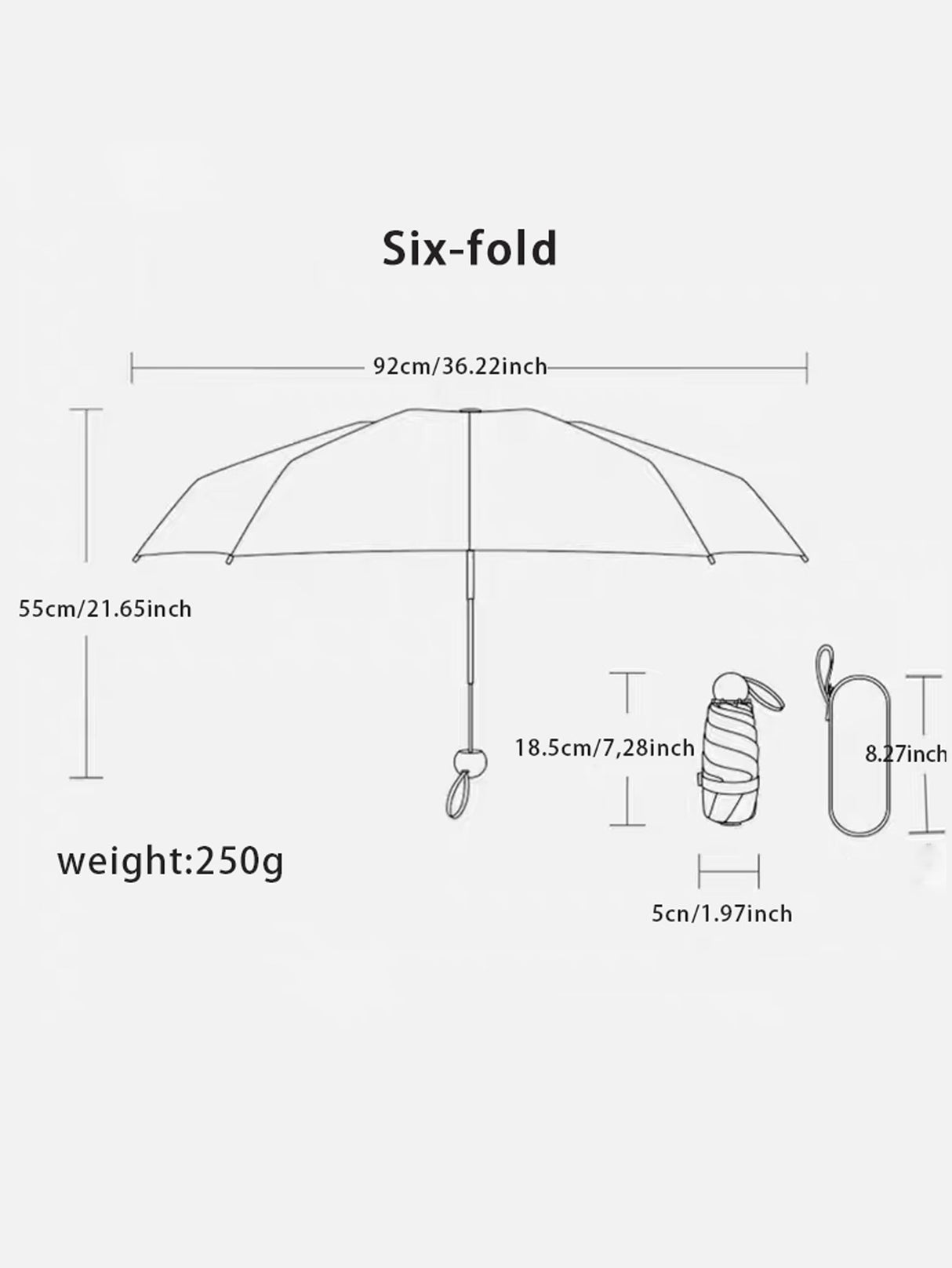 Compact Waterproof/Lightweight Travel Umbrella With 6 Rib Reinforced Auto Open Close.