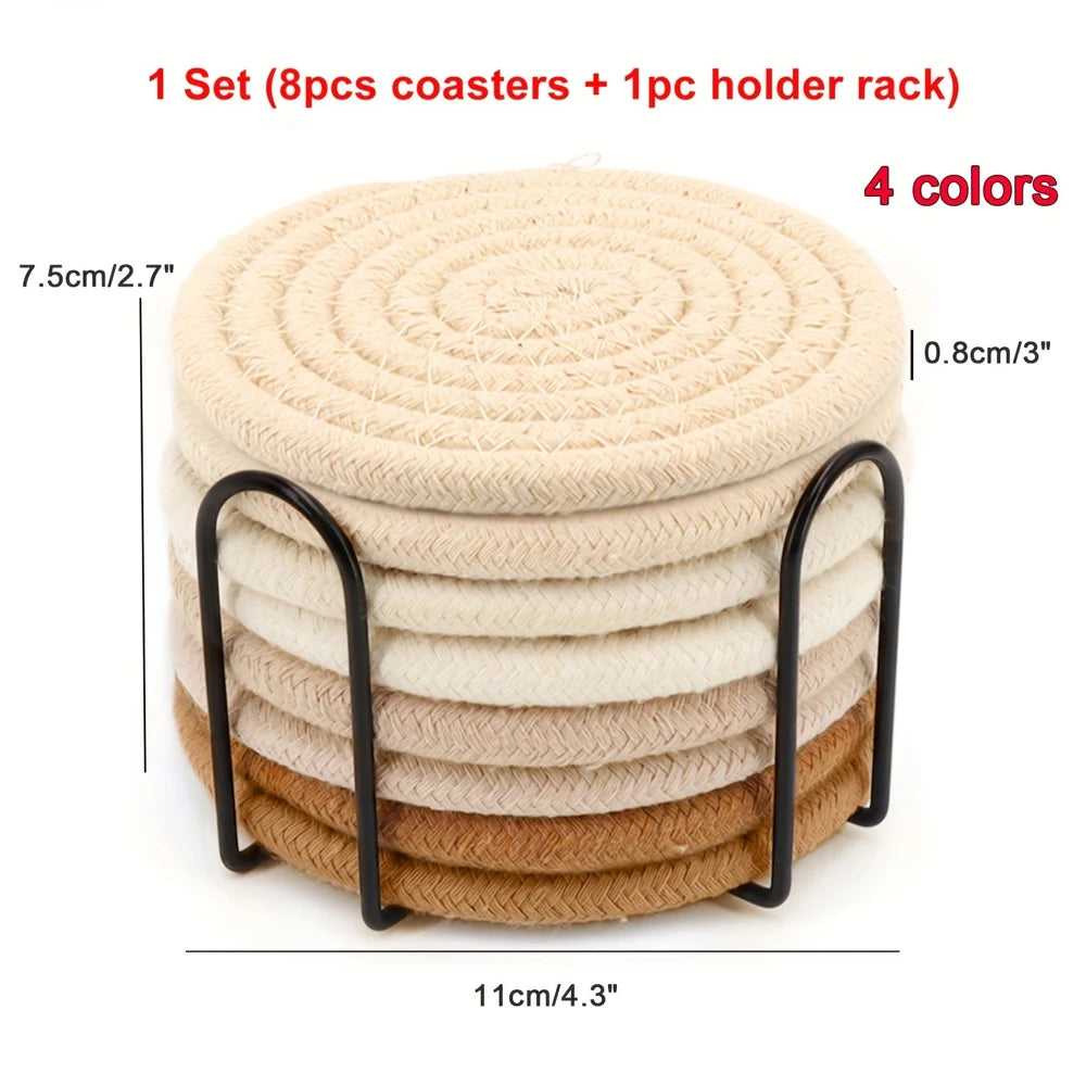 8pcs High-Temperature Resistant Woven Coaster Set With Holder