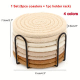 8pcs High-Temperature Resistant Woven Coaster Set With Holder