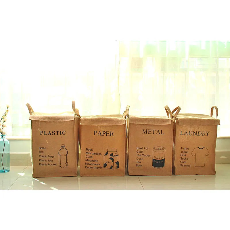 Folding Jute Organizer Storage Basket With Lids