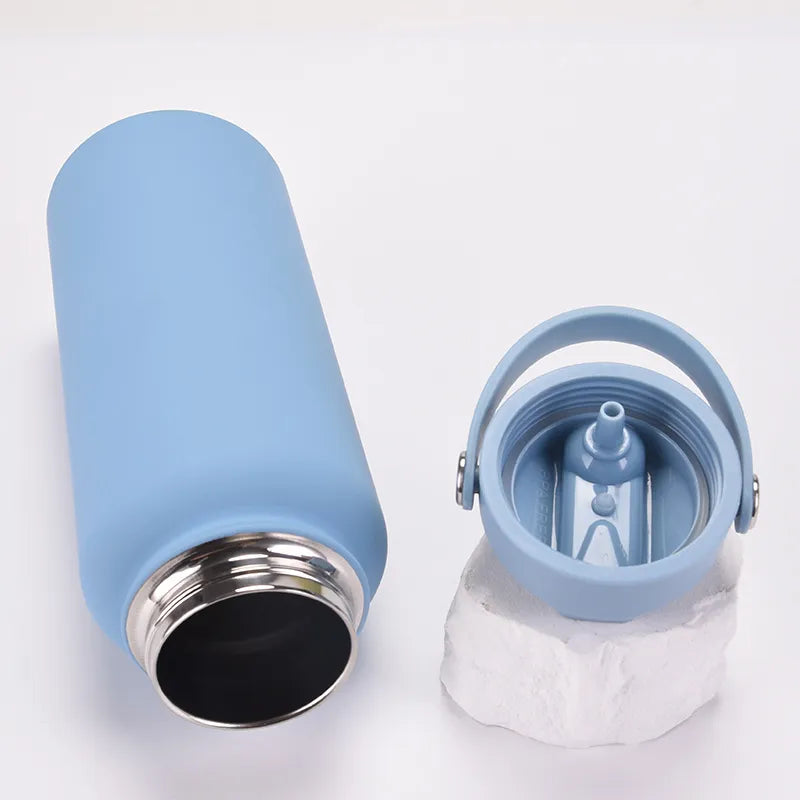 1L  Stainless Steel, Wide Mouthed, Thermos Water Bottle With Straw