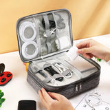 Waterproof Travel Organizer With Zipper Compartments For Cables, USB And Electronics.