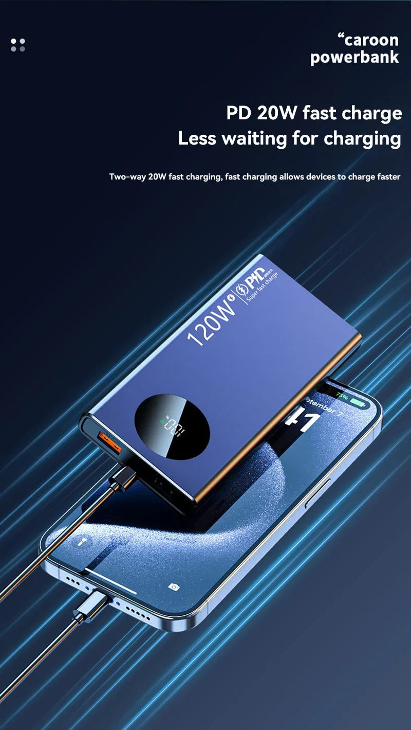 80000mAh High Capacity 120W Super Fast Charging Power Bank For iPhone Or Samsung
