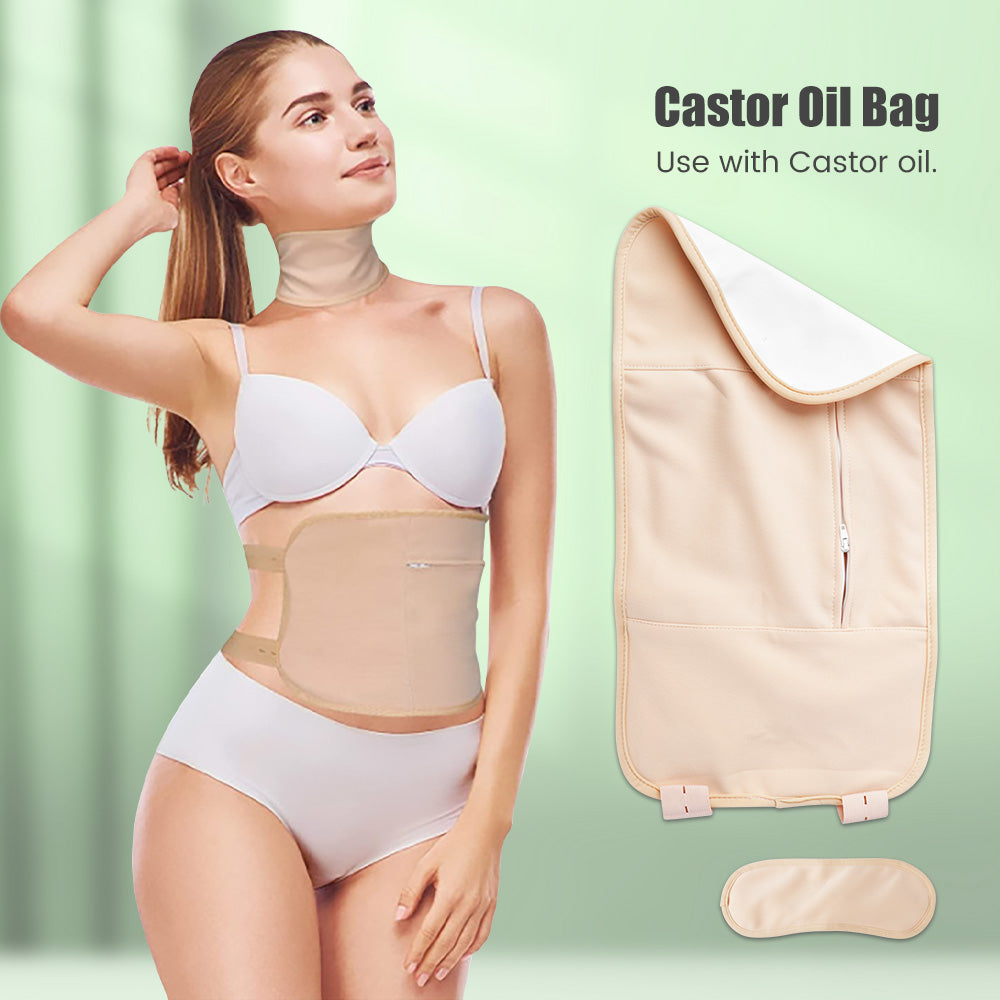 Castor Oil Reusable Organic Cotton Compress Packs With Adjustable Elastic Strap