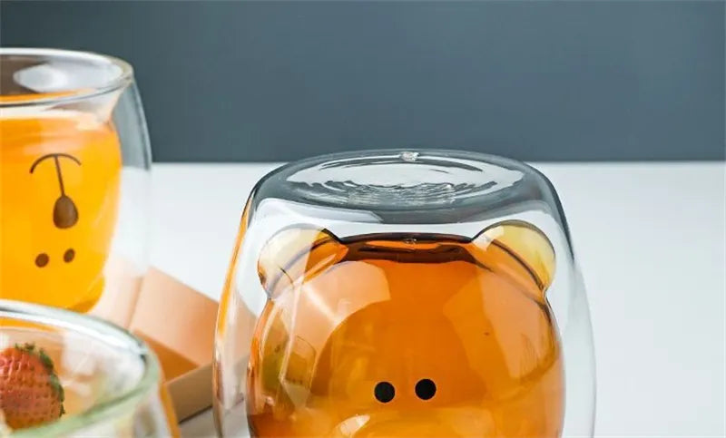 JUSTINLAU Creative Glass Double Wall Insulated Animal Mug