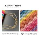 Women's Straw Rainbow Stripe Shoulder Crossbody Handbag With Chain Strap
