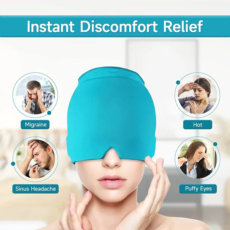 Form Fitting Gel Ice Cap/Mask For Relief Of Migraines, Tension Or Sinus Headaches