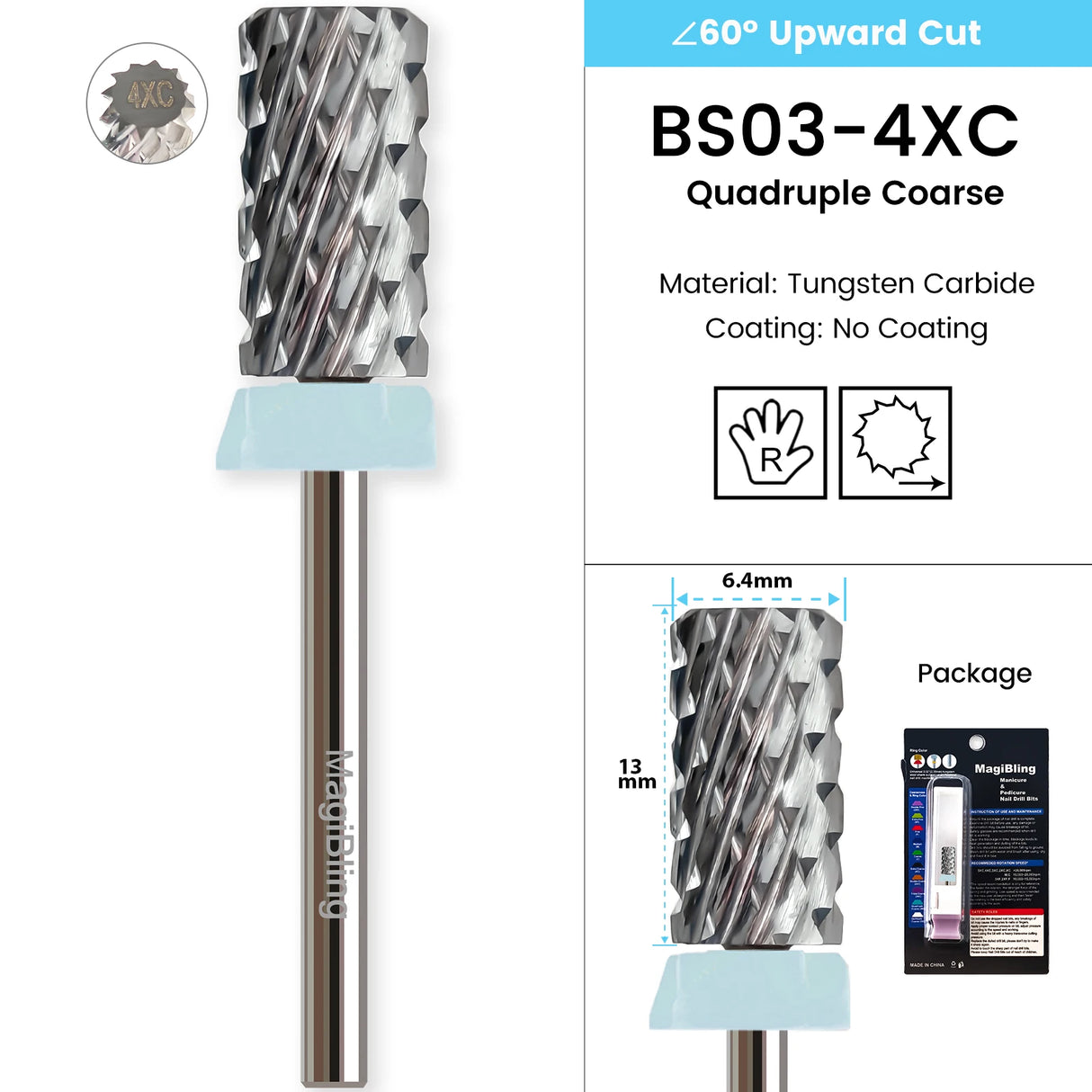 3/32" MagiBling Professional Manicure Nail Drill Bits for Hard Acrylic Gel