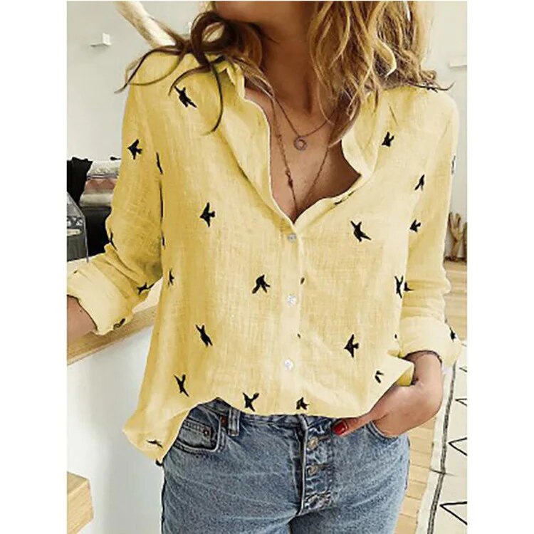 Women's Casual Long Sleeve Cotton Linen Blouse.