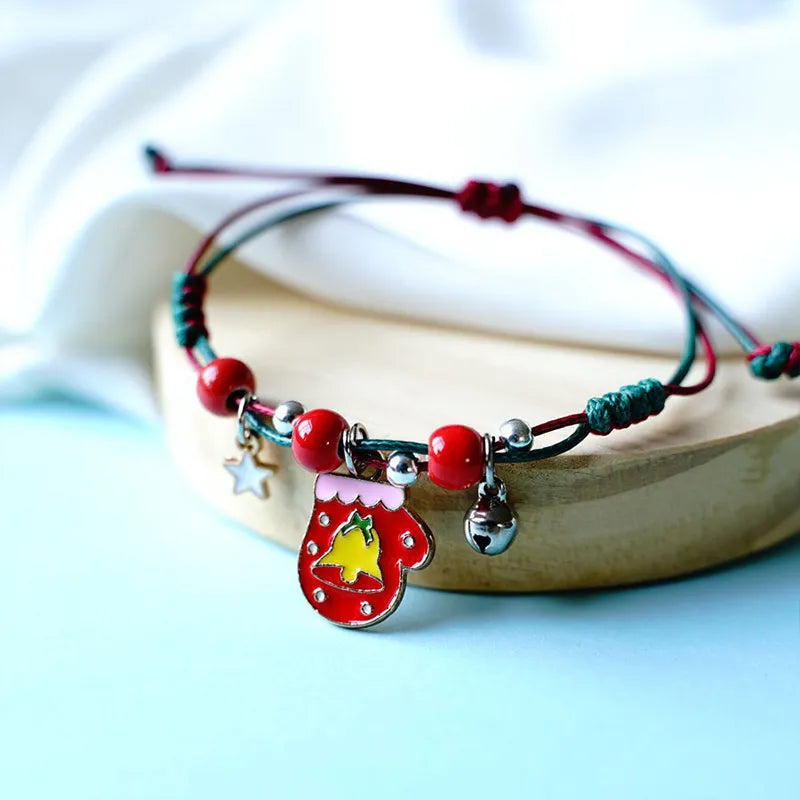 Christmas Pendant Charm Bracelet With Adjustable Rope.