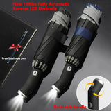 Fully 10 Ribs Windproof Automatic Reverse Folding UV Protected Umbrella With LED Flashlight