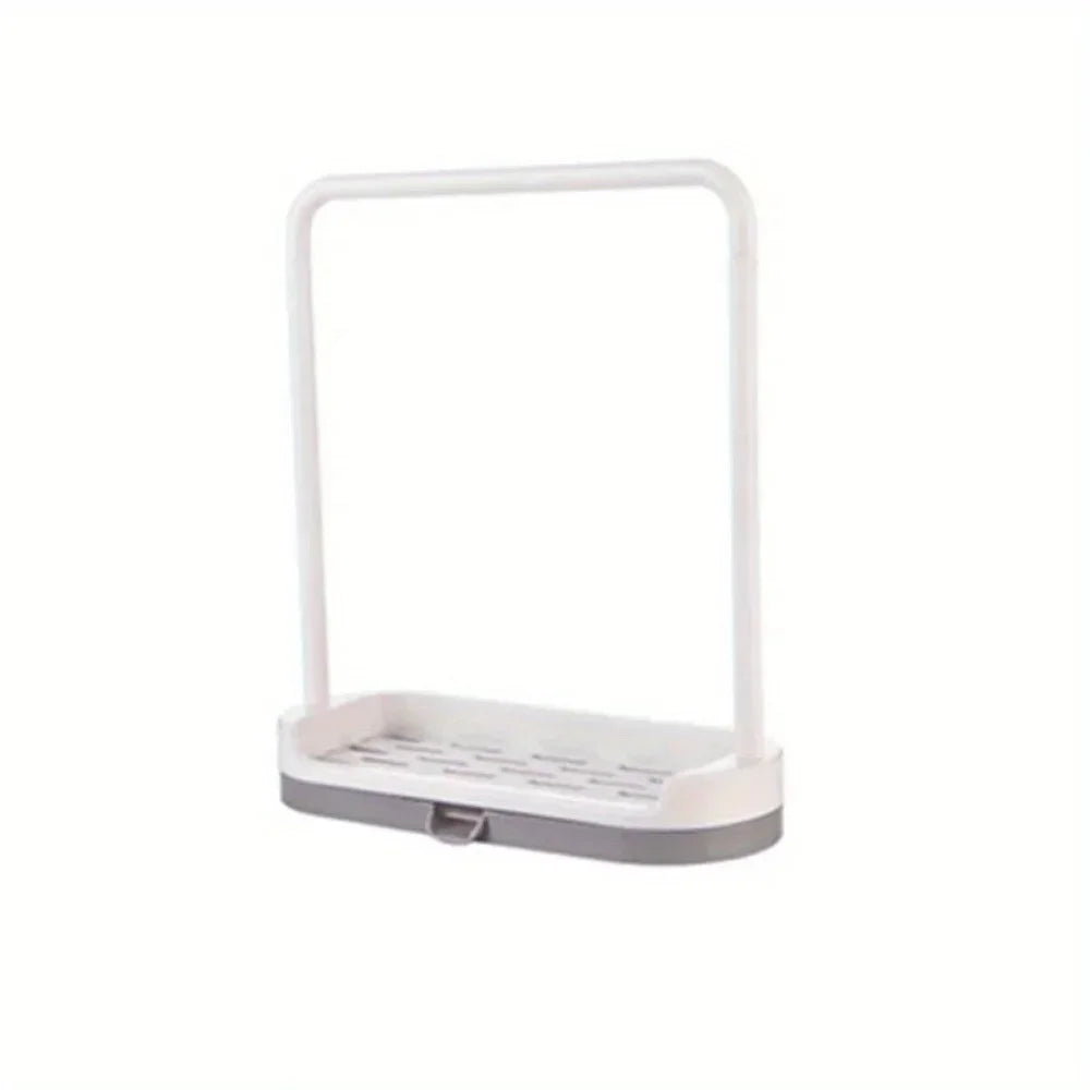 1PC Plastic Kitchen Towel Storage Rack With Sponge Drain Shelf