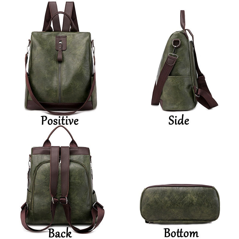 Ladies Anti-Theft Leather Backpack.