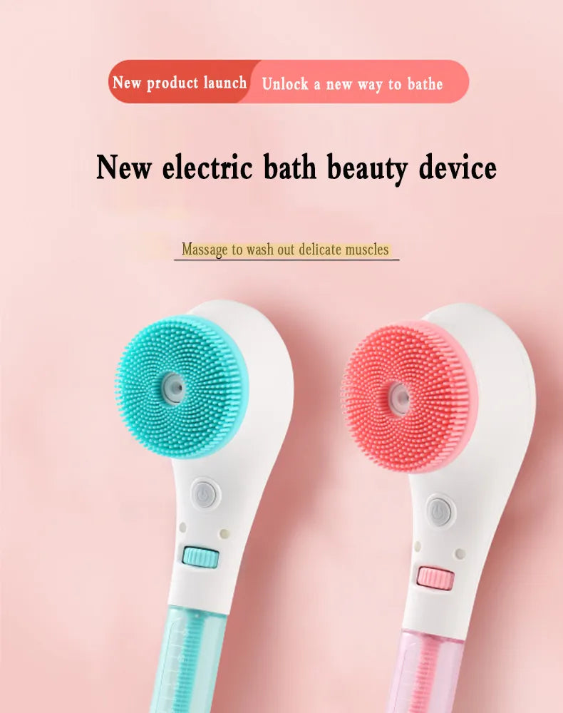 USB Rechargeable Silicone Waterproof Exfoliating Bath Brush With Removeable Handle.