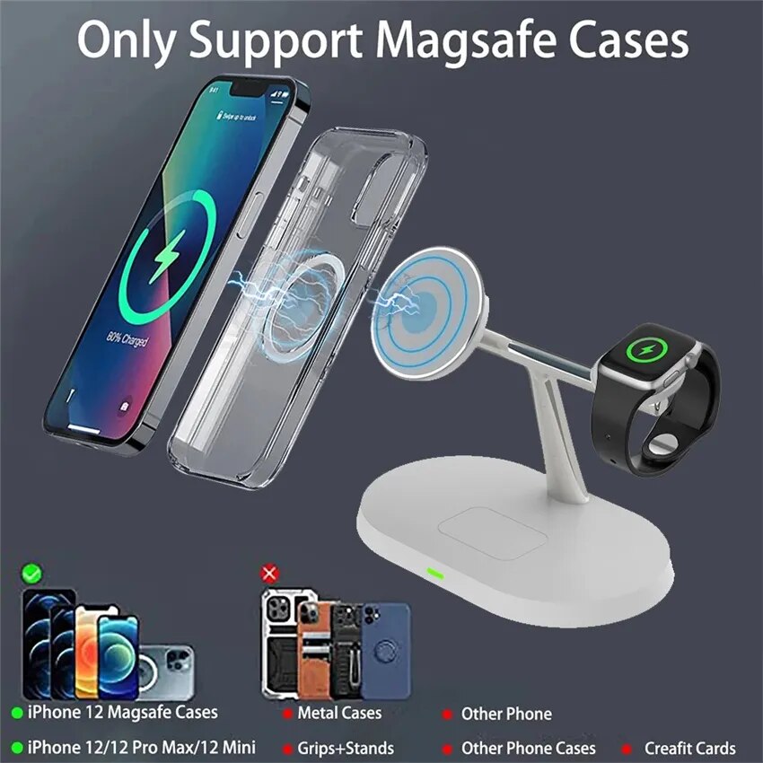 3 in 1 30W Magnetic Wireless Charger Stand For iPhone 14 13 12 Apple/Samsung Watch 5-8 & Airpods.