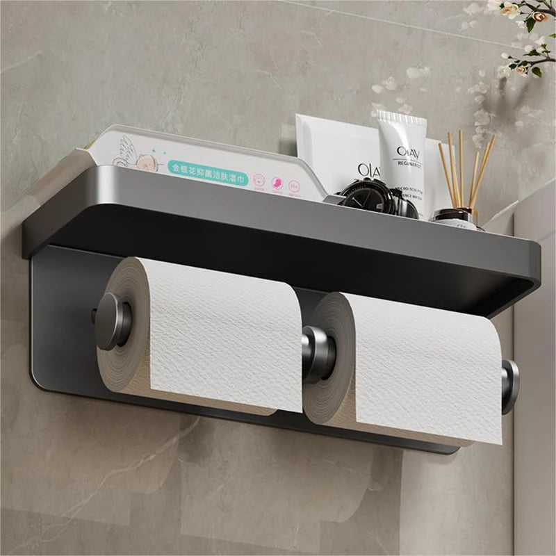 Aluminum Wall Mount Toilet Paper Holder With Phone Shelf Accessories