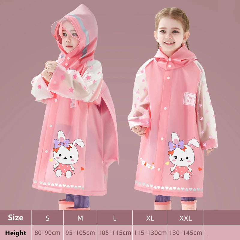 Children's Cartoon Raincoat With Backpack Space